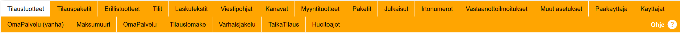 Asetukset - päävalikko