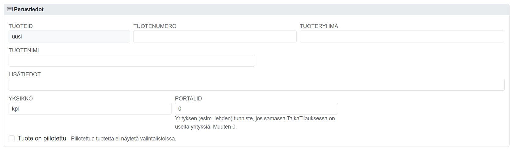 Tuotteet-sivun yleisnäkymä