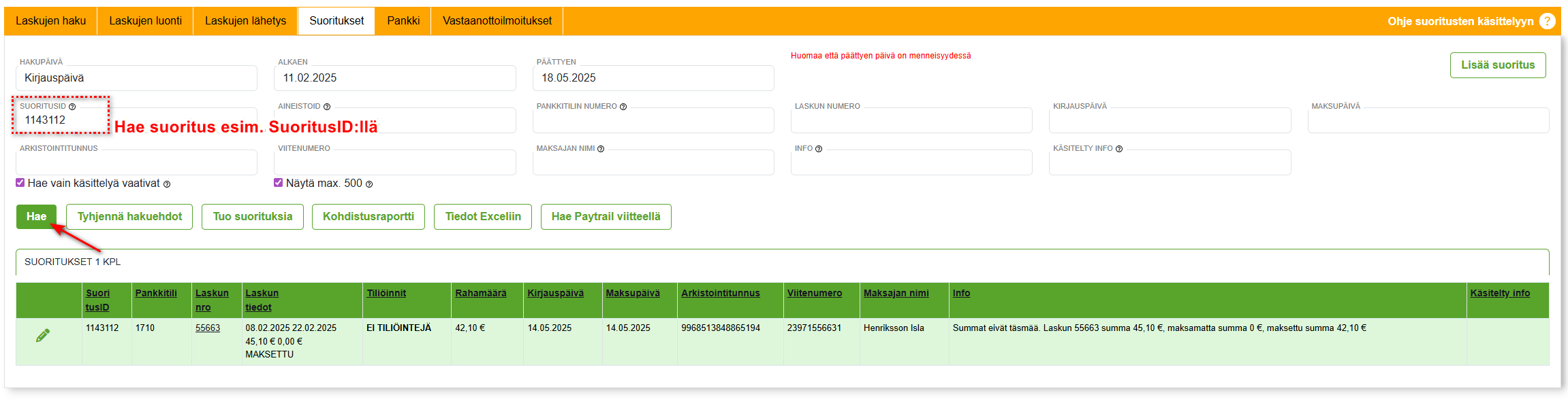 Suoritukset-välilehti