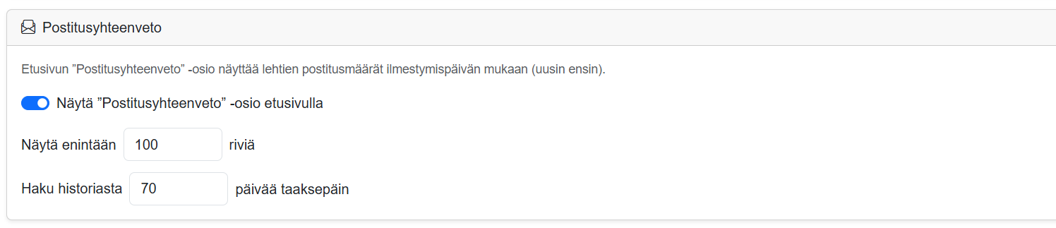 Etusivun osiot