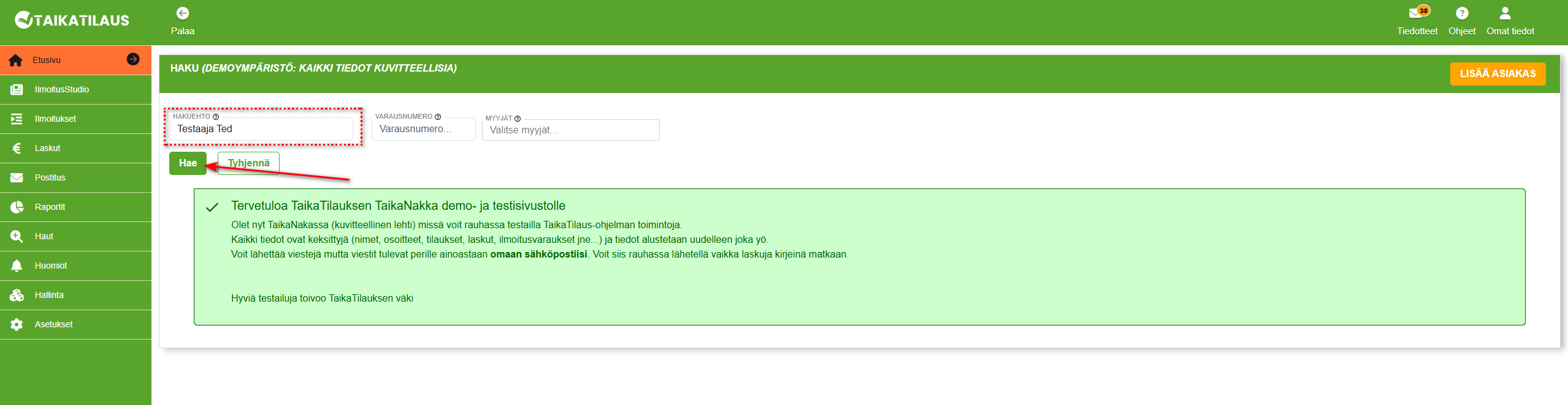 1. Etusivunäkymä