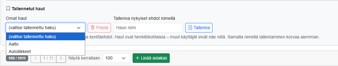 Asiakkaat - Hakuehdot