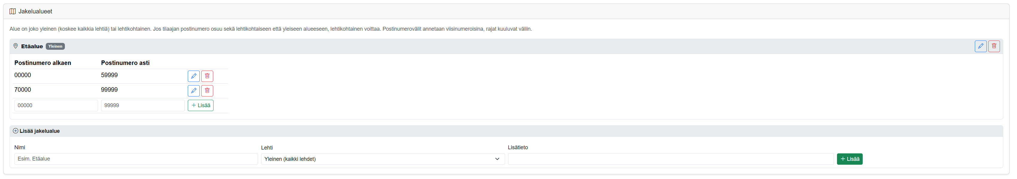 Uuden jakelualueen nimi, lehtivalinta ja lisätieto