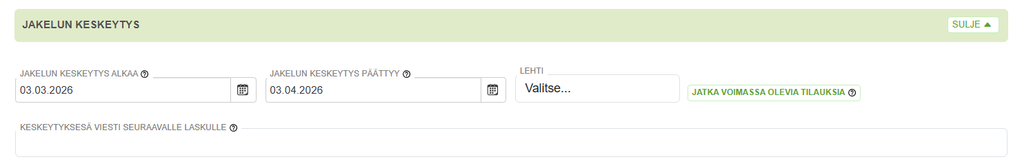 Asiakaskortti - Jakelun keskeytys