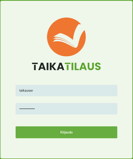 TaikaTilaus-sovellukseen kirjautuminen