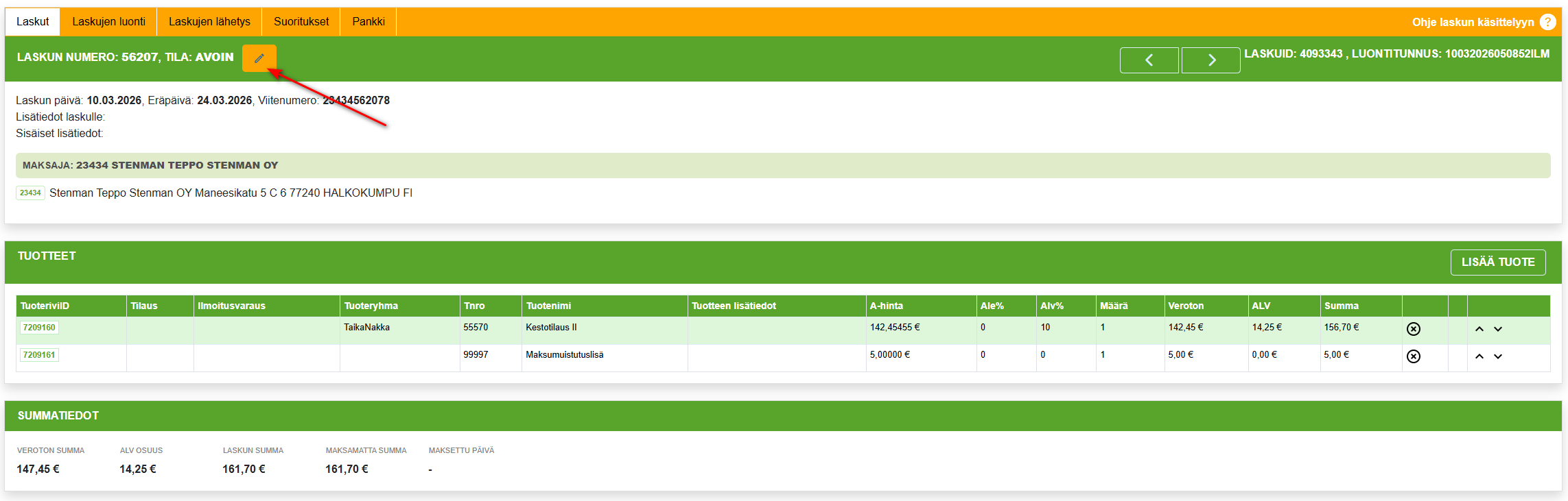 3. Laskujen uudelleenlähetys - Muuta laskujen tietoja