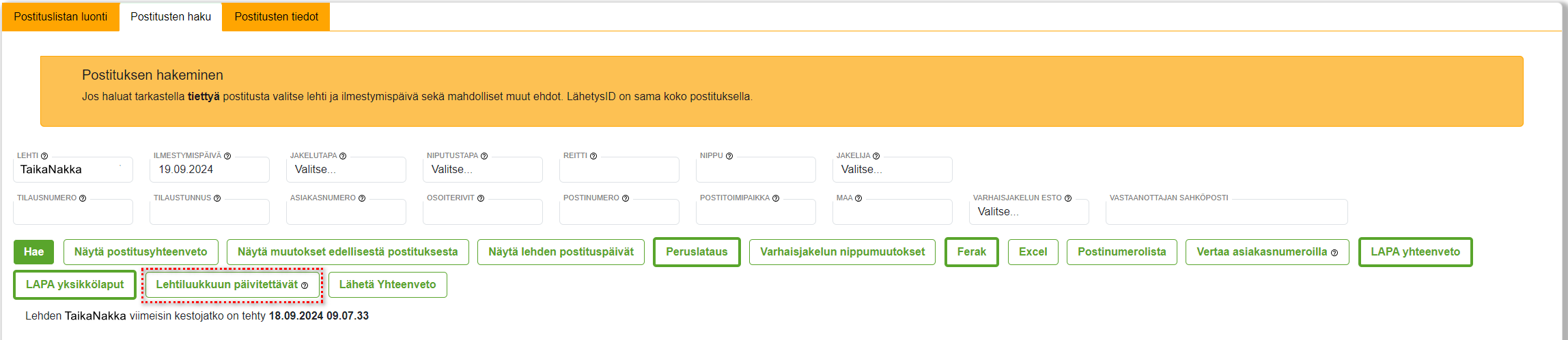 Postitusten haku - Lehtiluukkuun päivitettävät