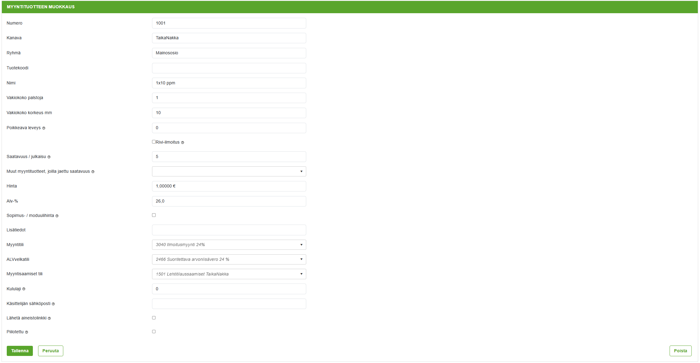 Myyntituotteiden muokkaus