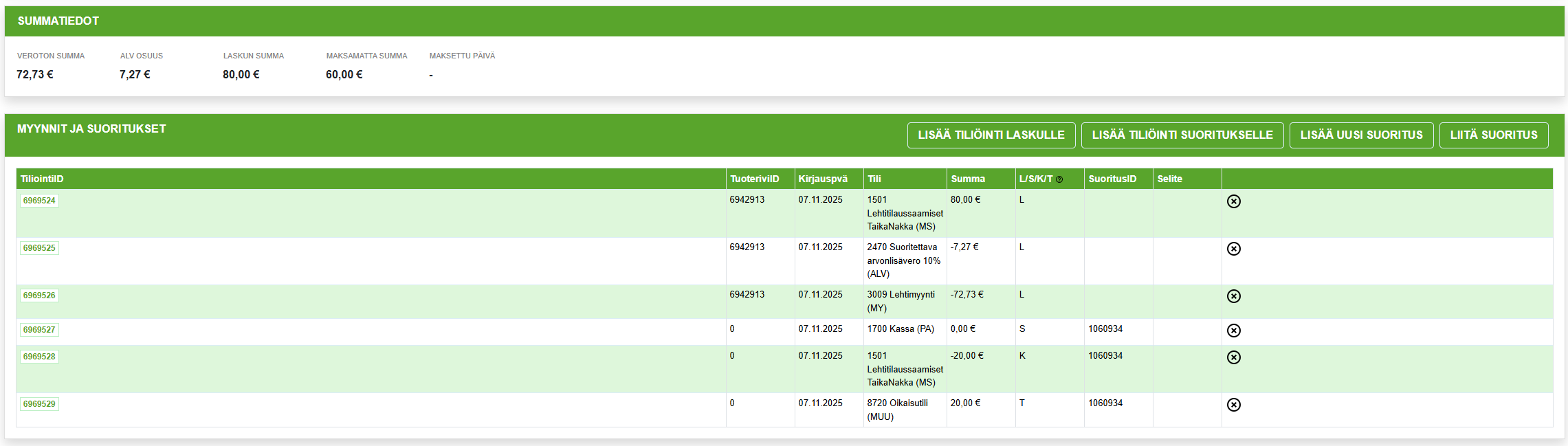 Laskujen haku -välilehti