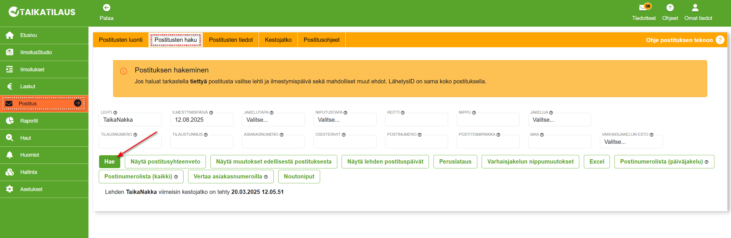 Postitusten haku