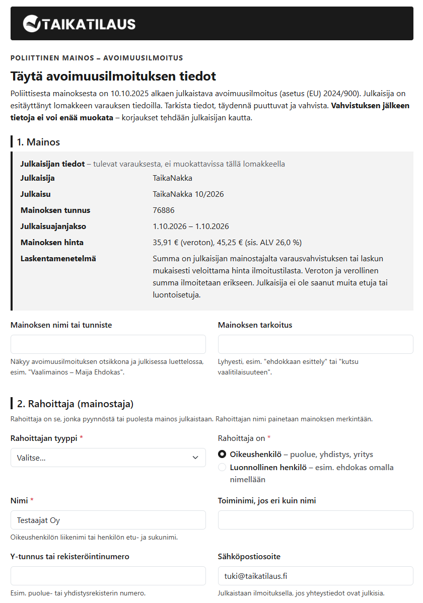 Ylläpito - Poliittinen mainontan (TTPA)