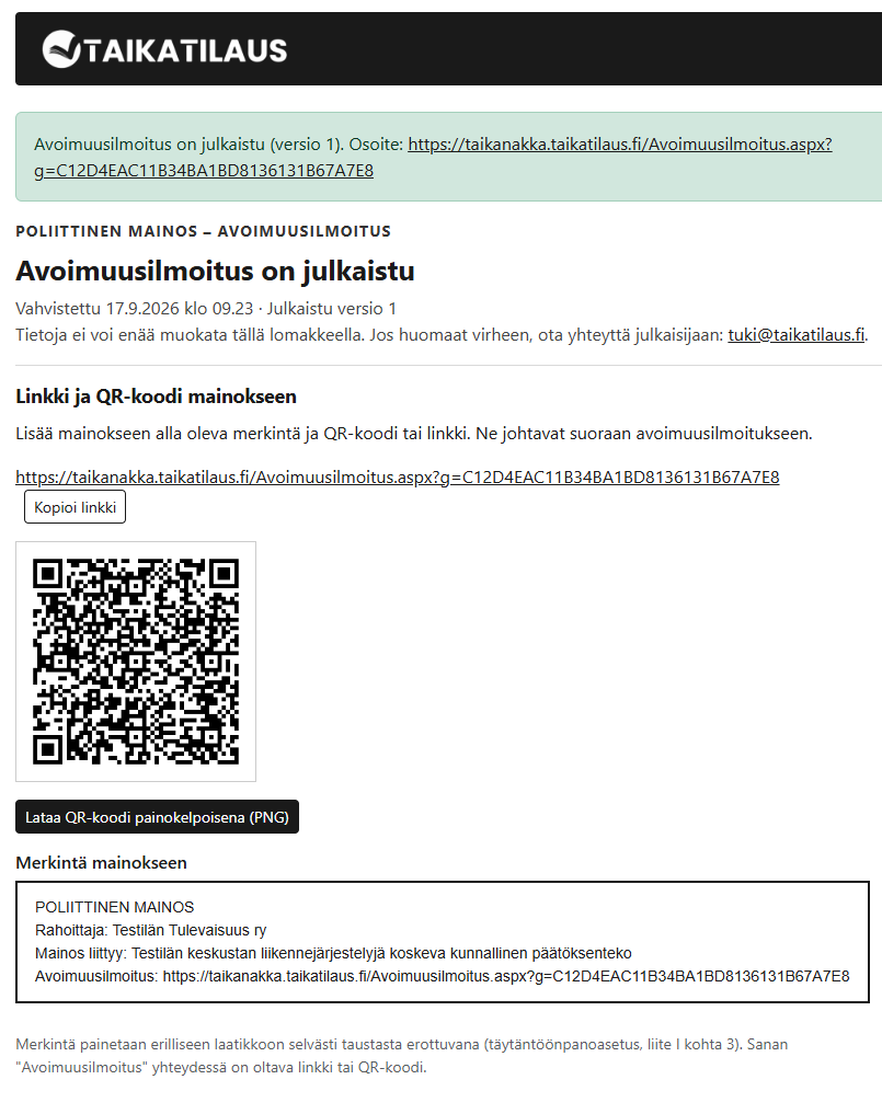 Ylläpito - Poliittinen mainontan (TTPA)