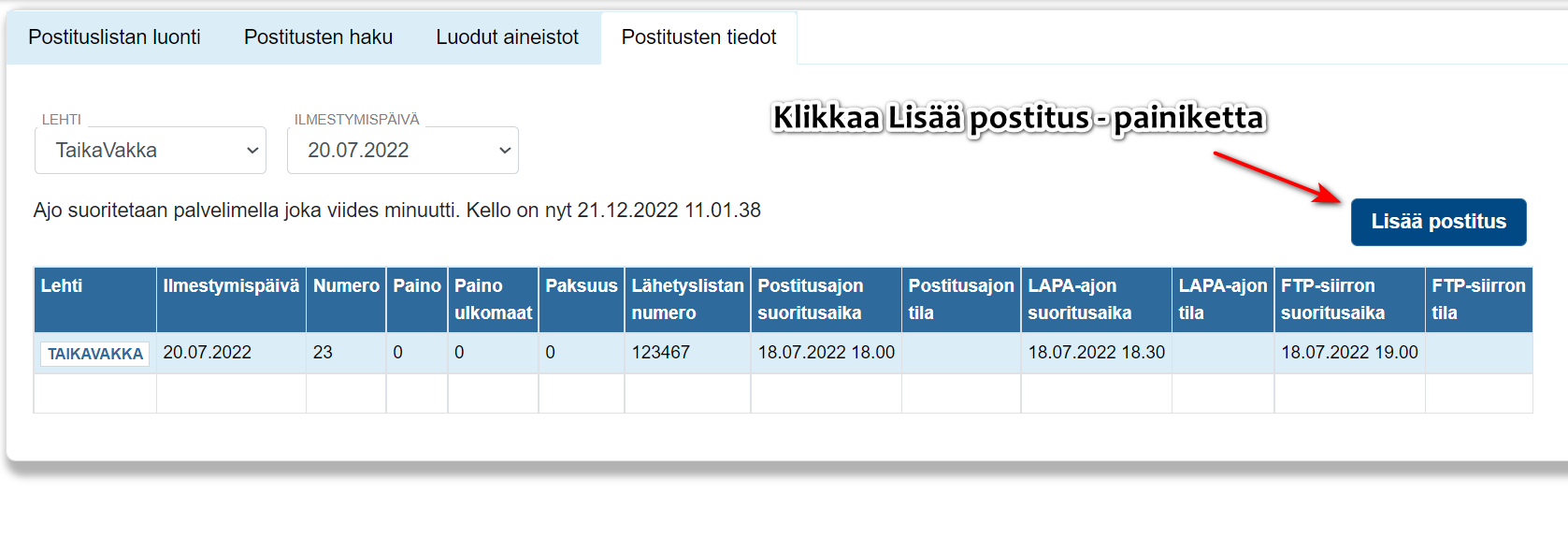 2. Postitusten tiedot-välilehti