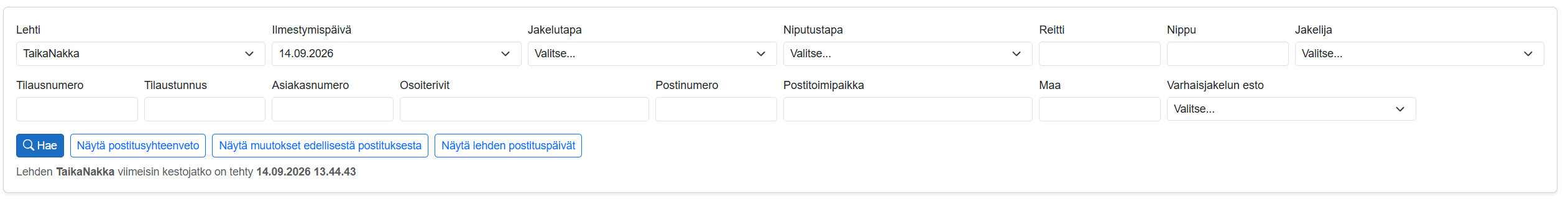 Postitusten lisähakuehdot