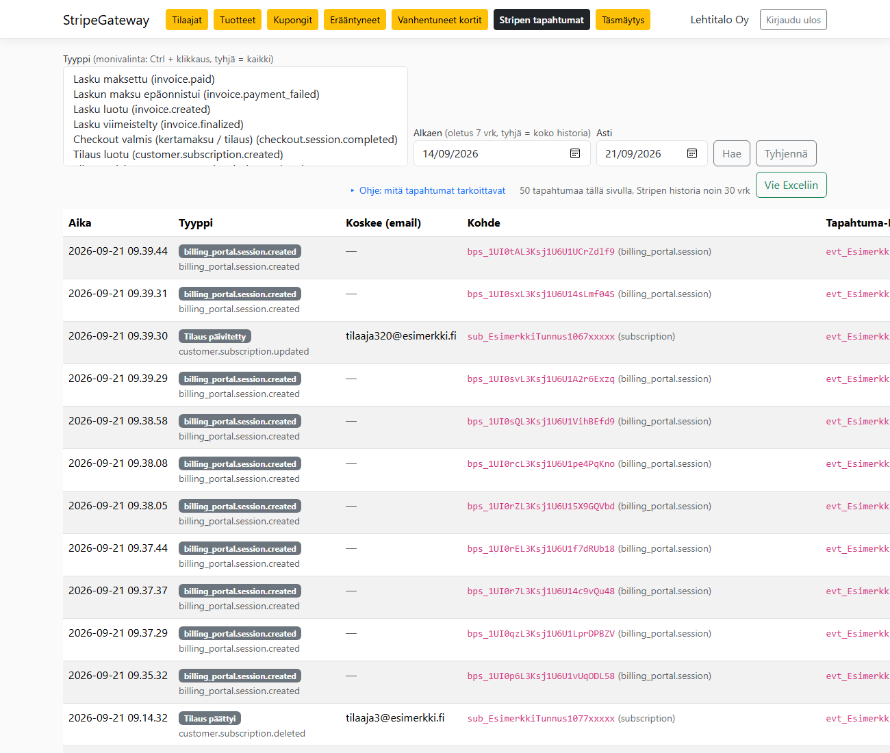 StripeGateway - Stripen tapahtumat