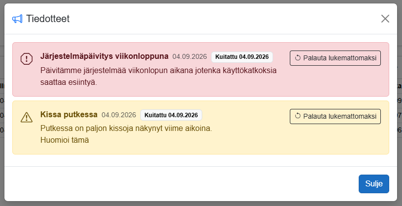 Luettujen ja lukemattomien tiedotteiden luettelo