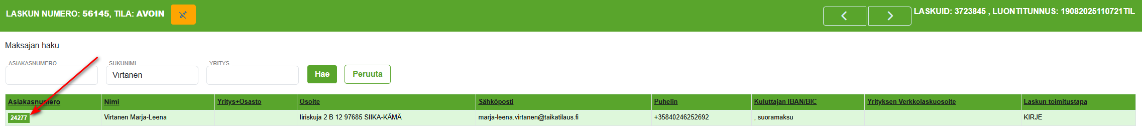 3. Tilauksen tiedot - näkymä