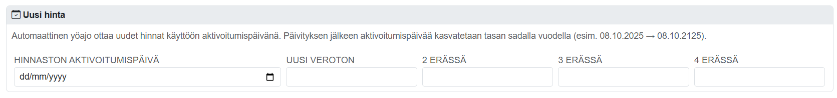 Tuotteet-sivun yleisnäkymä