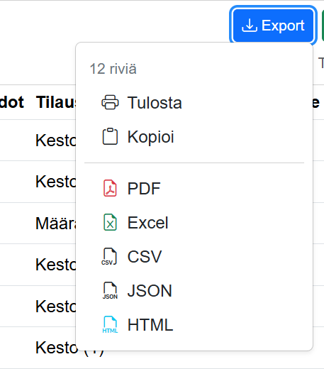 Tuotteet-sivun yleisnäkymä
