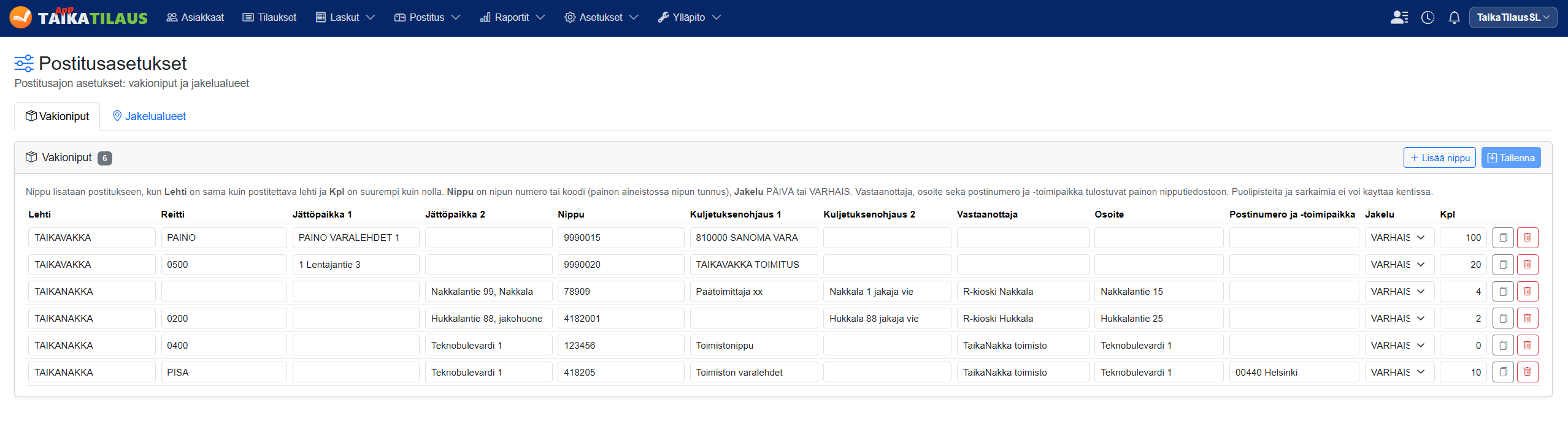 Uuden jakelualueen nimi, lehtivalinta ja lisätieto