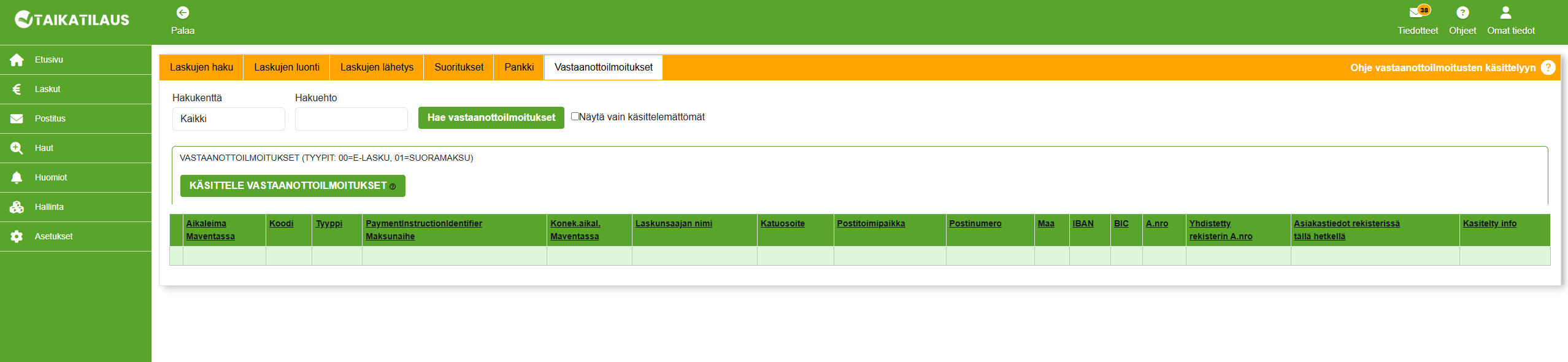 Vastaanottoilmoitukset