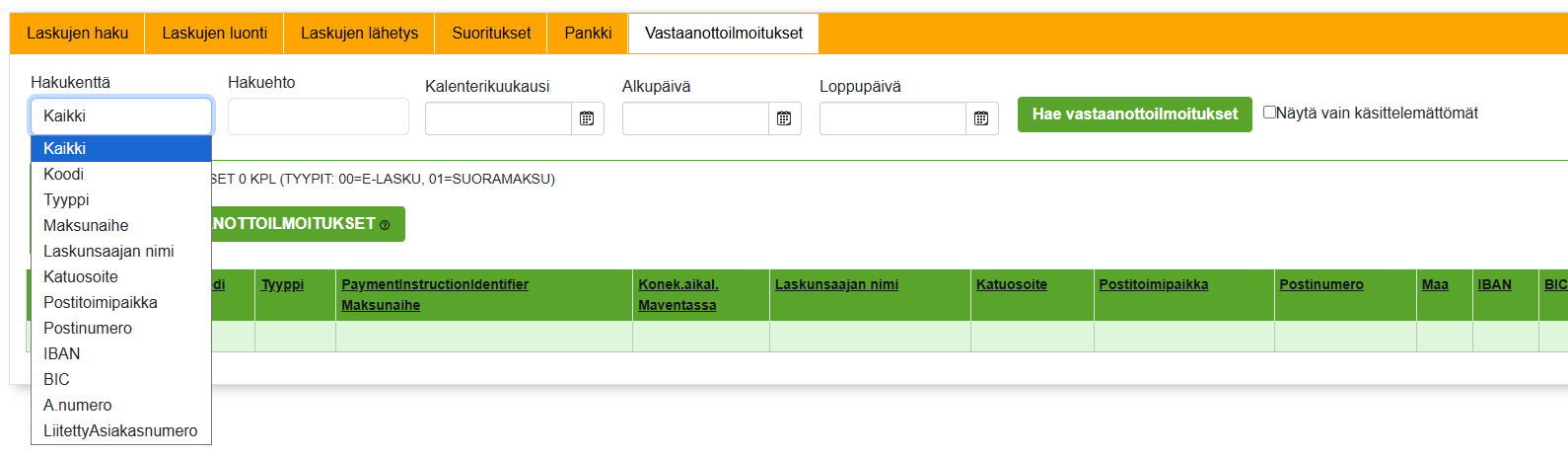 Vastaanottoilmoitukset