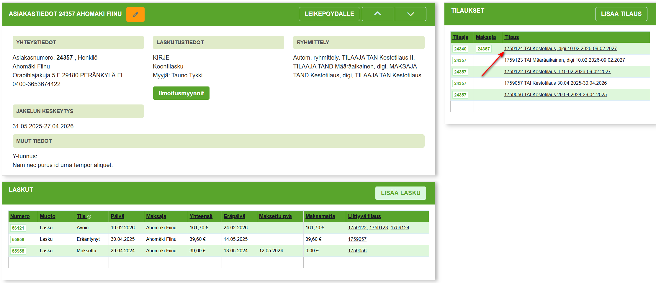 2. Laskut-välilehti