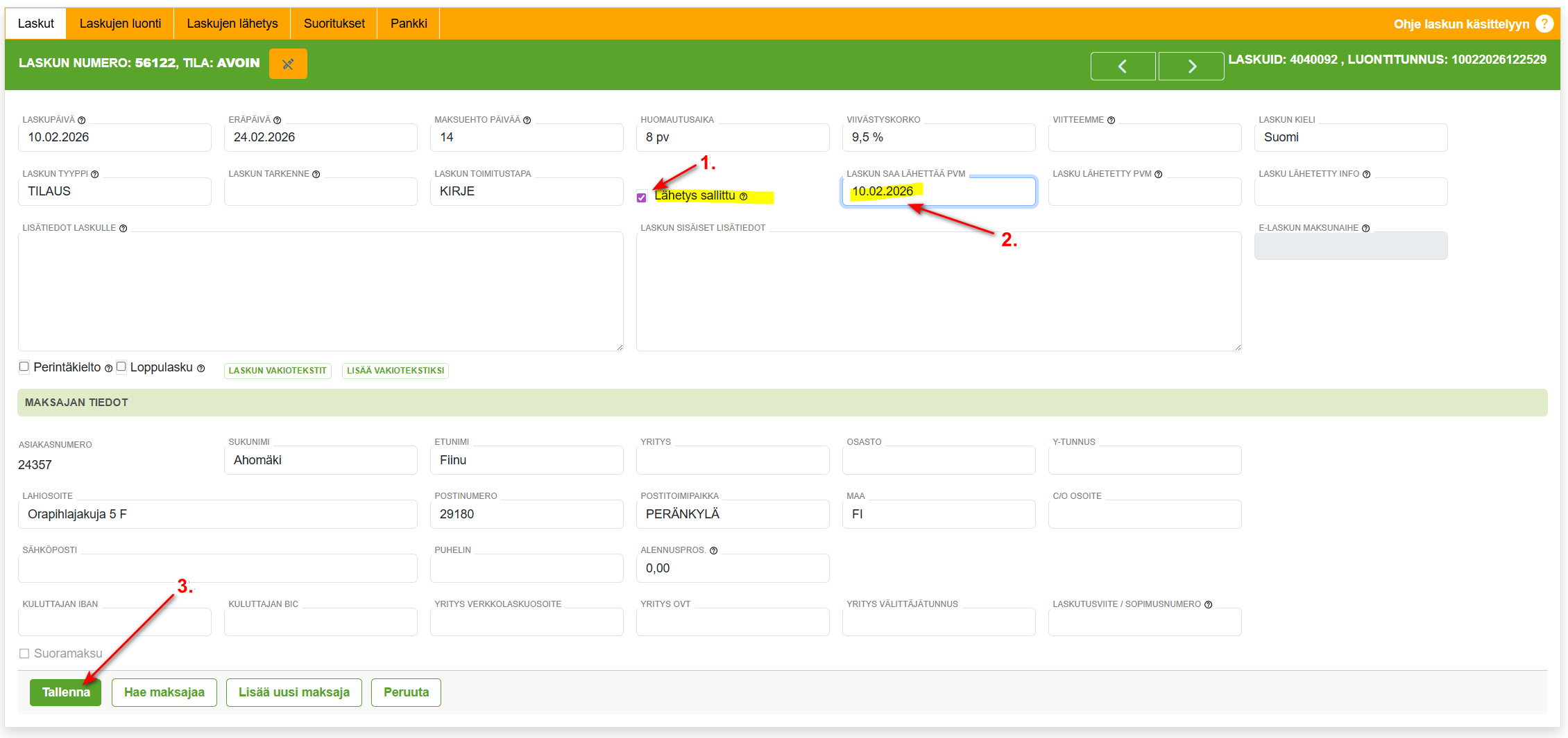 3. Laskujen uudelleenlähetys - Muuta laskujen tietoja