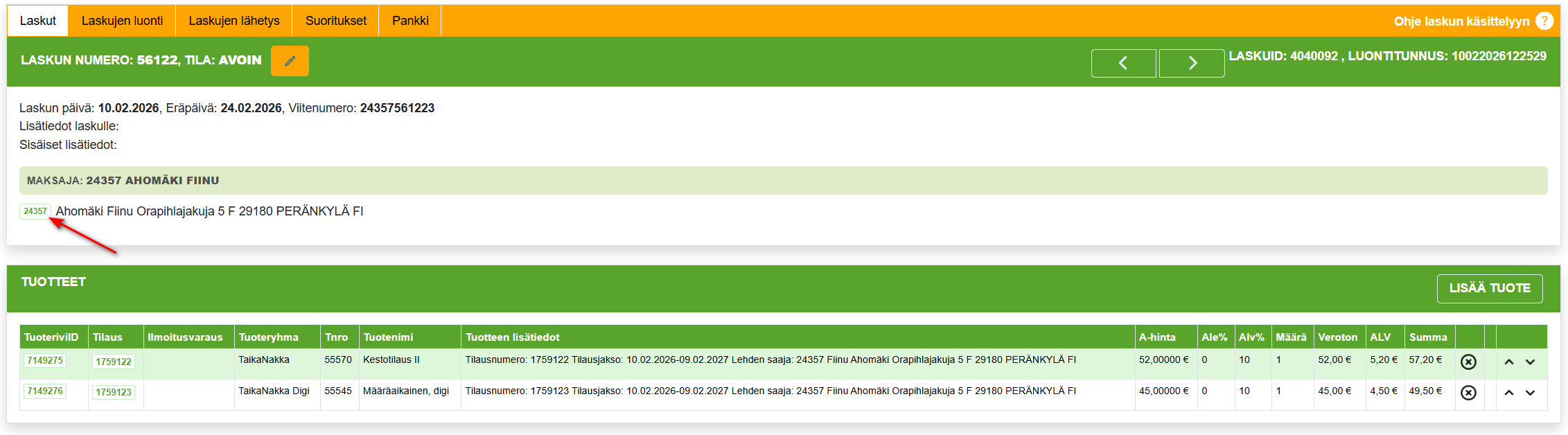 3. Laskujen uudelleenlähetys - Muuta laskujen tietoja