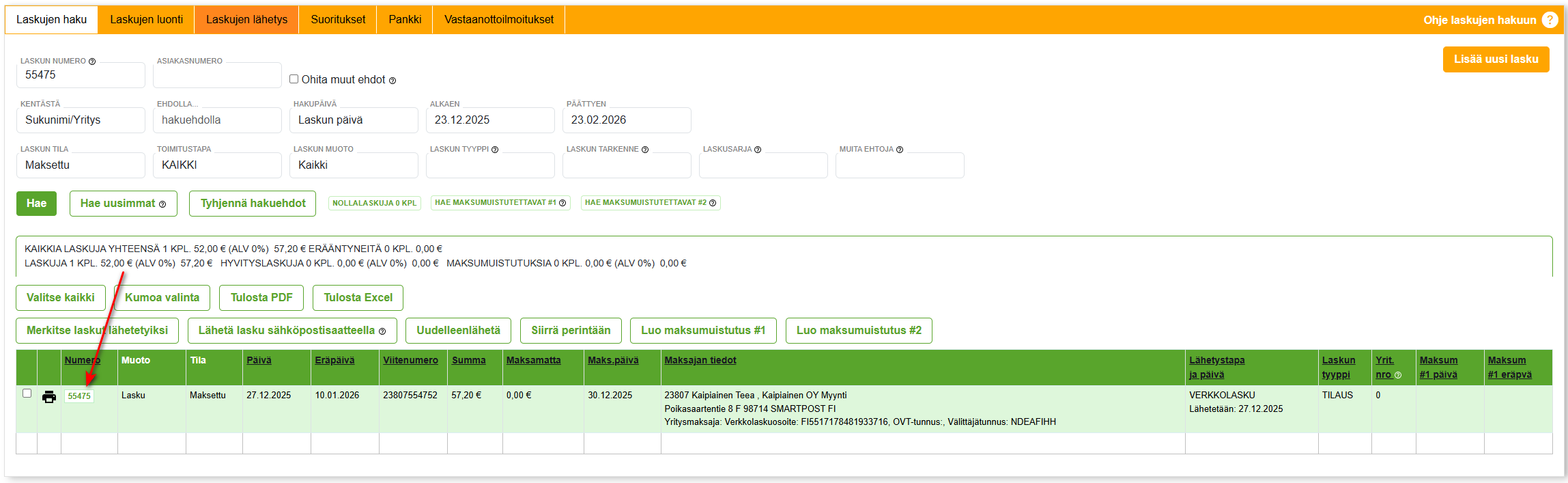 3. Laskut -hakutulos