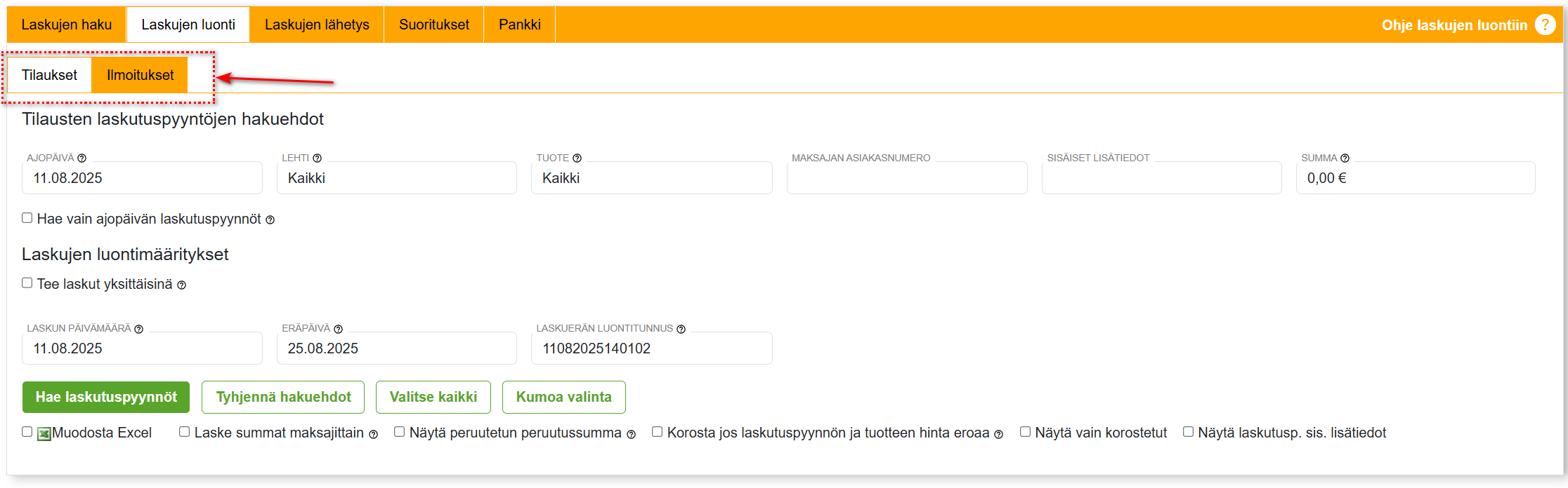 1. Laskutus-välilehti