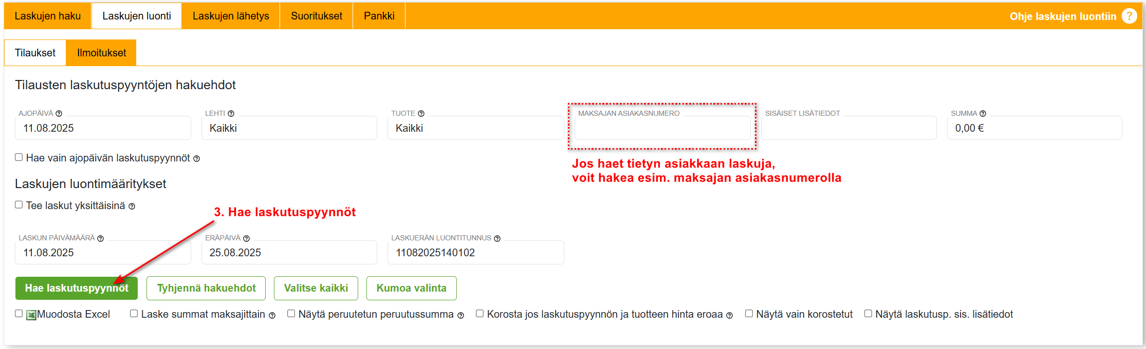 1. Laskutus-välilehti