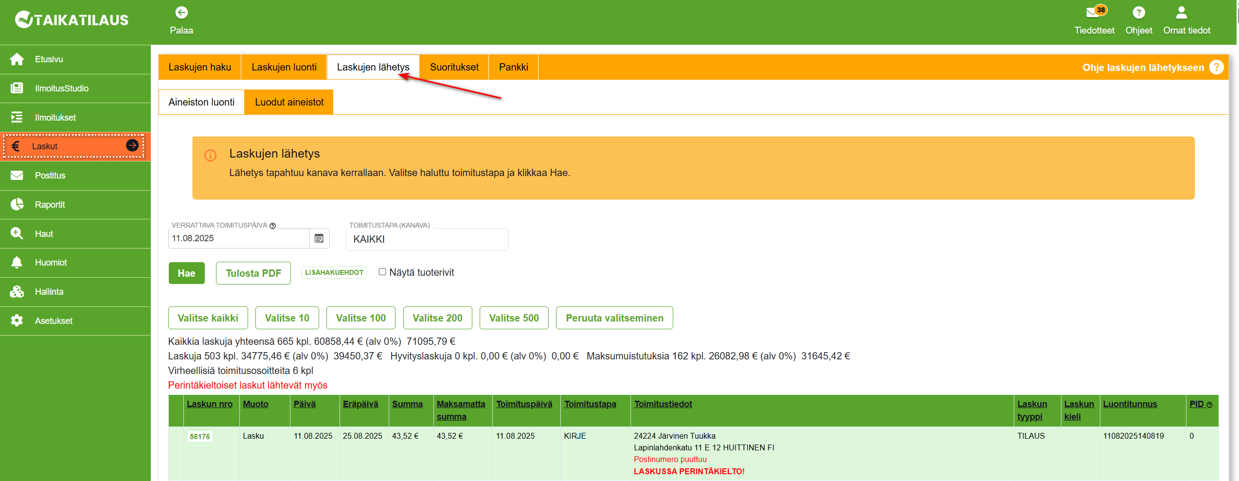 7. Hyvityslaskun tiedot -näkymä