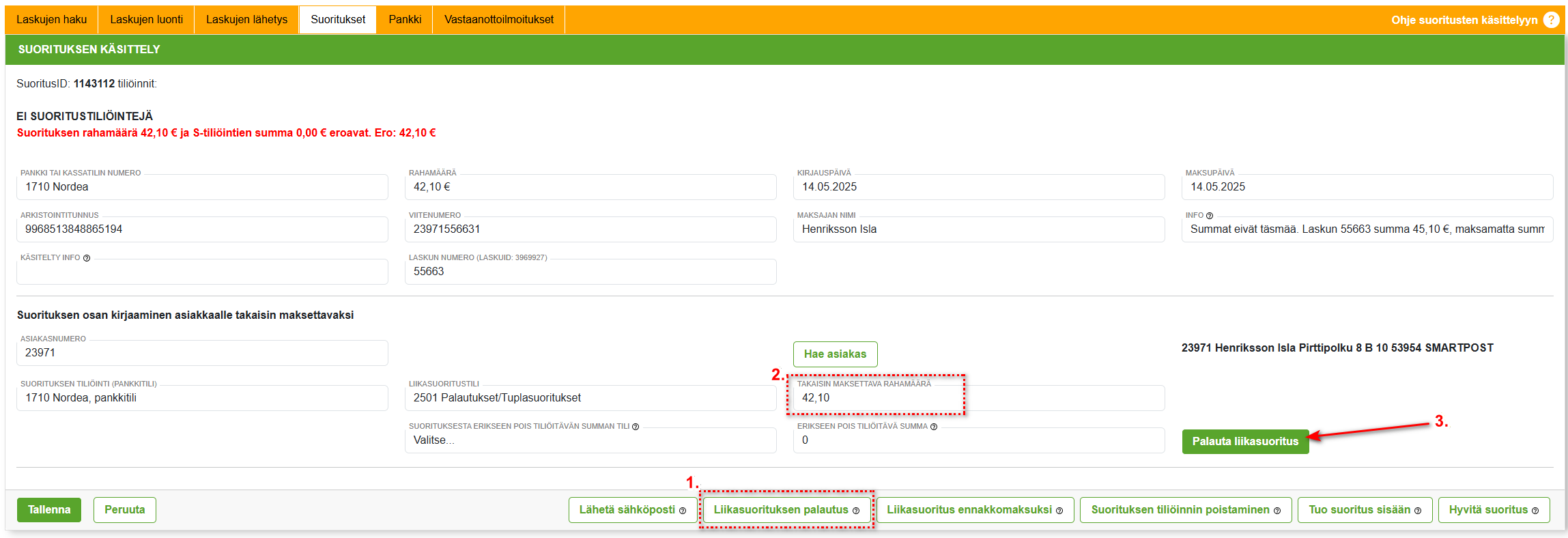 Asiakaskortti - Laskutiedot