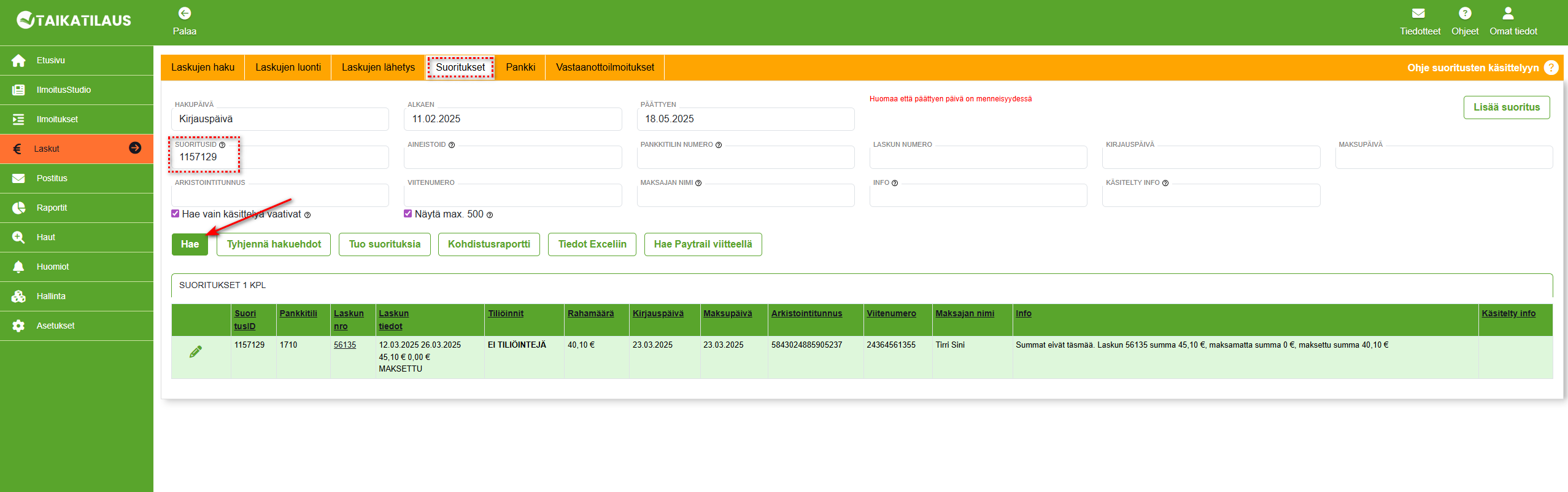 Suoritukset-välilehti