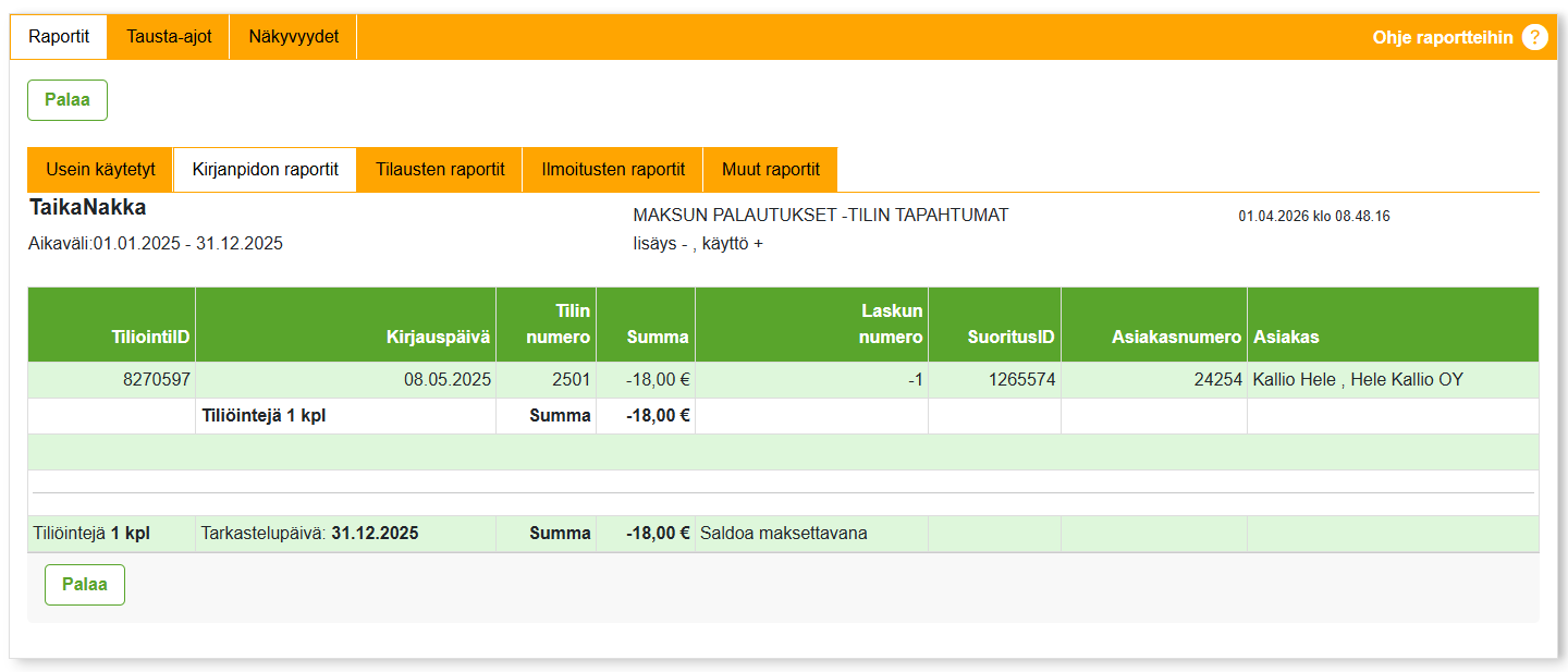 Asiakaskortti - Laskutiedot