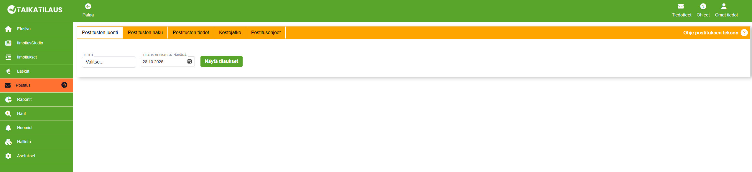 Postituslista - Postitusten haku