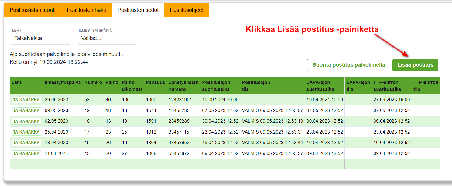 2. Postitusten tiedot-välilehti