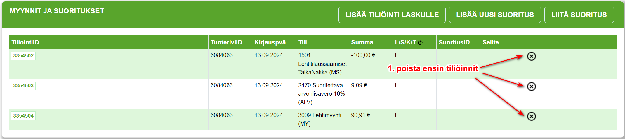 5. Hyvityslaskun tiedot -näkymä