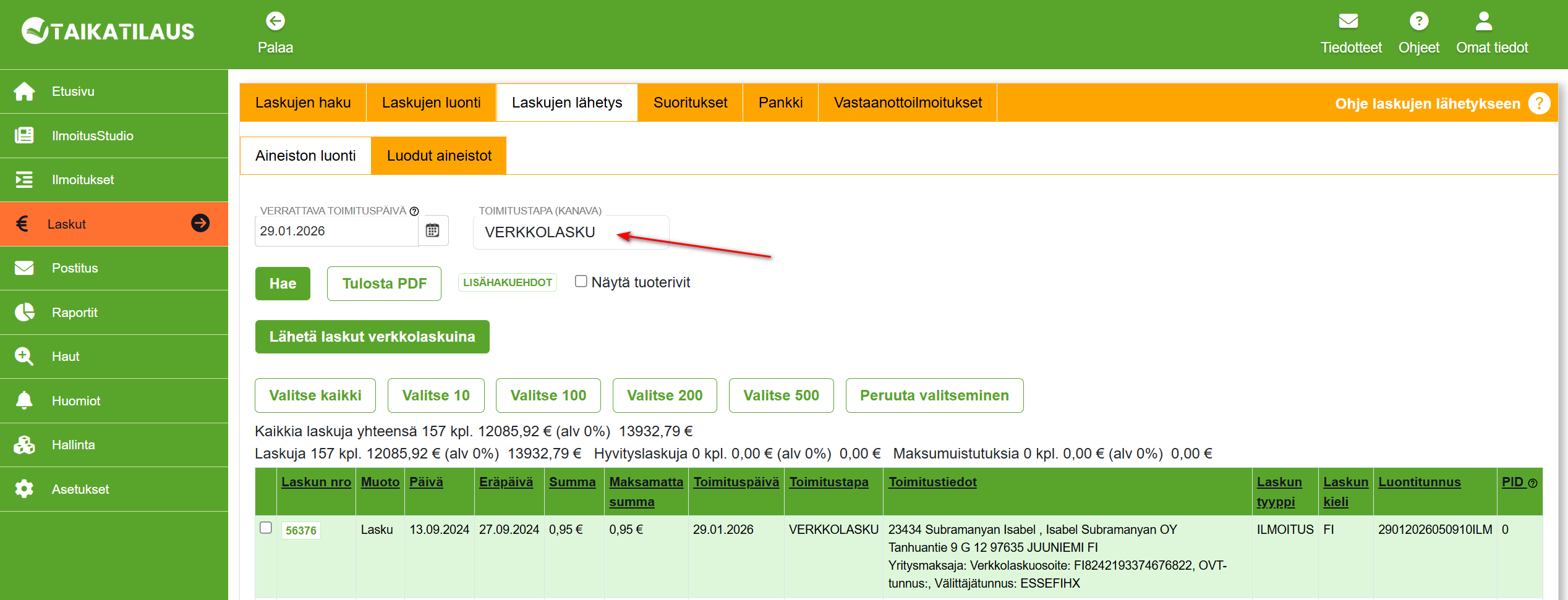 3. Laskujen uudelleenlähetys - Muuta laskujen tietoja