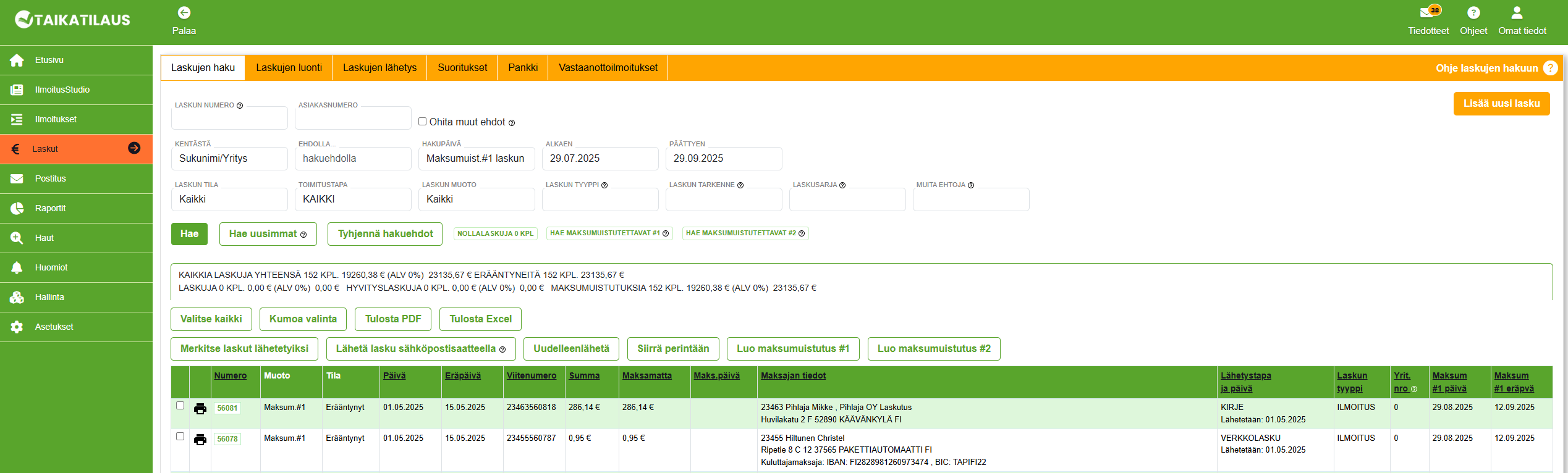 Vastaanottoilmoitukset