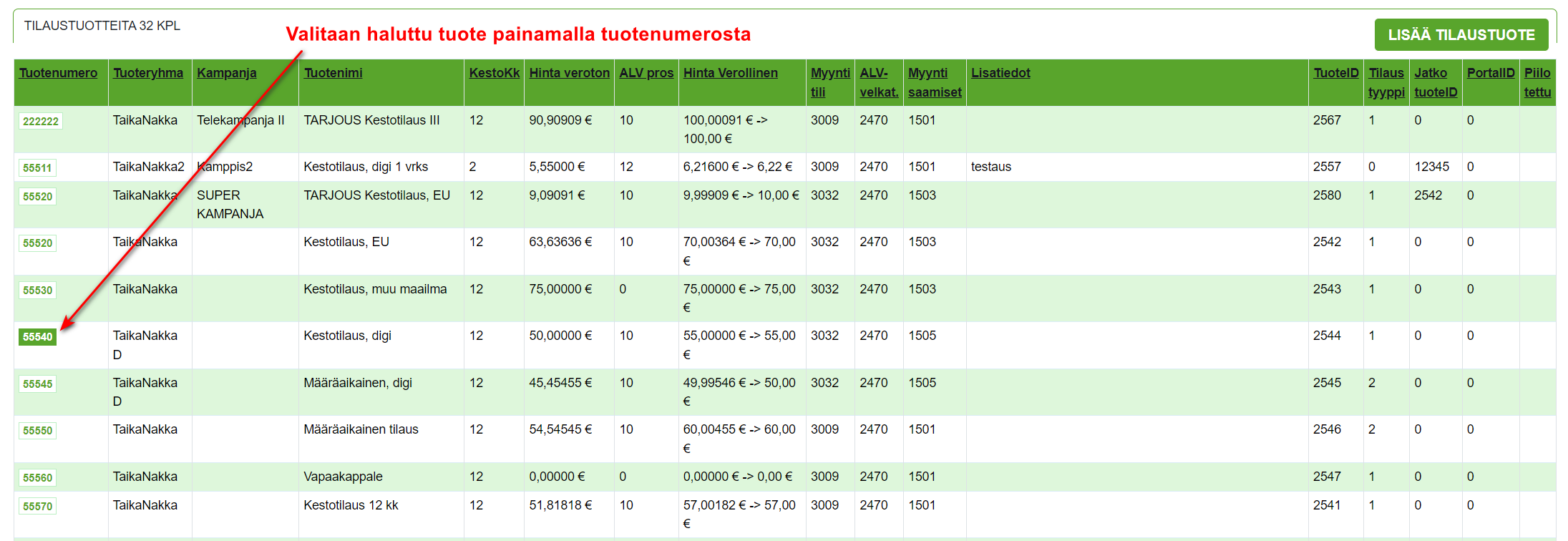 4. Tuote-haun tulos