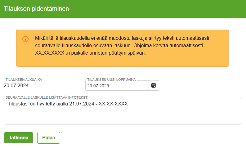Tilauksen tiedot