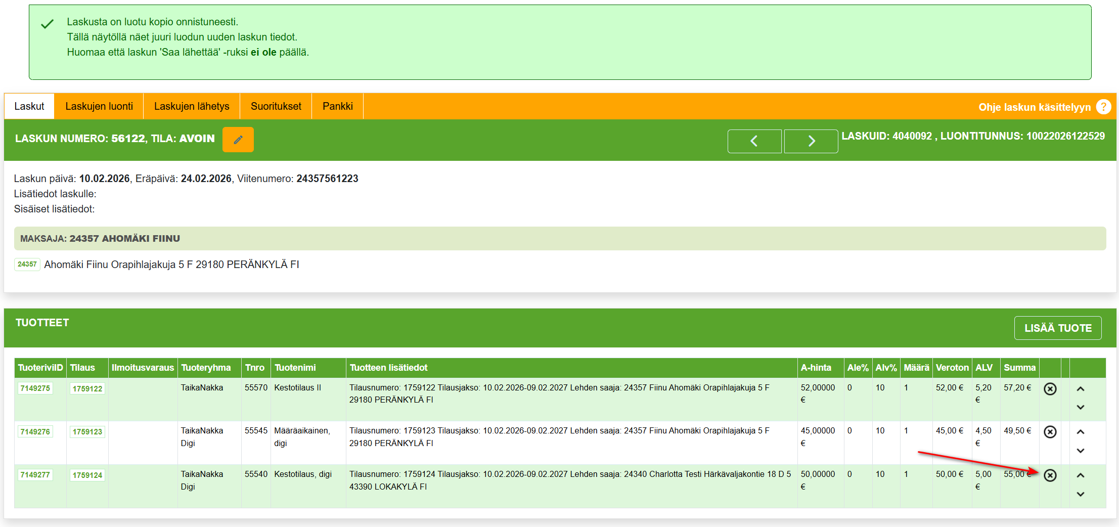 3. Laskujen uudelleenlähetys - Muuta laskujen tietoja