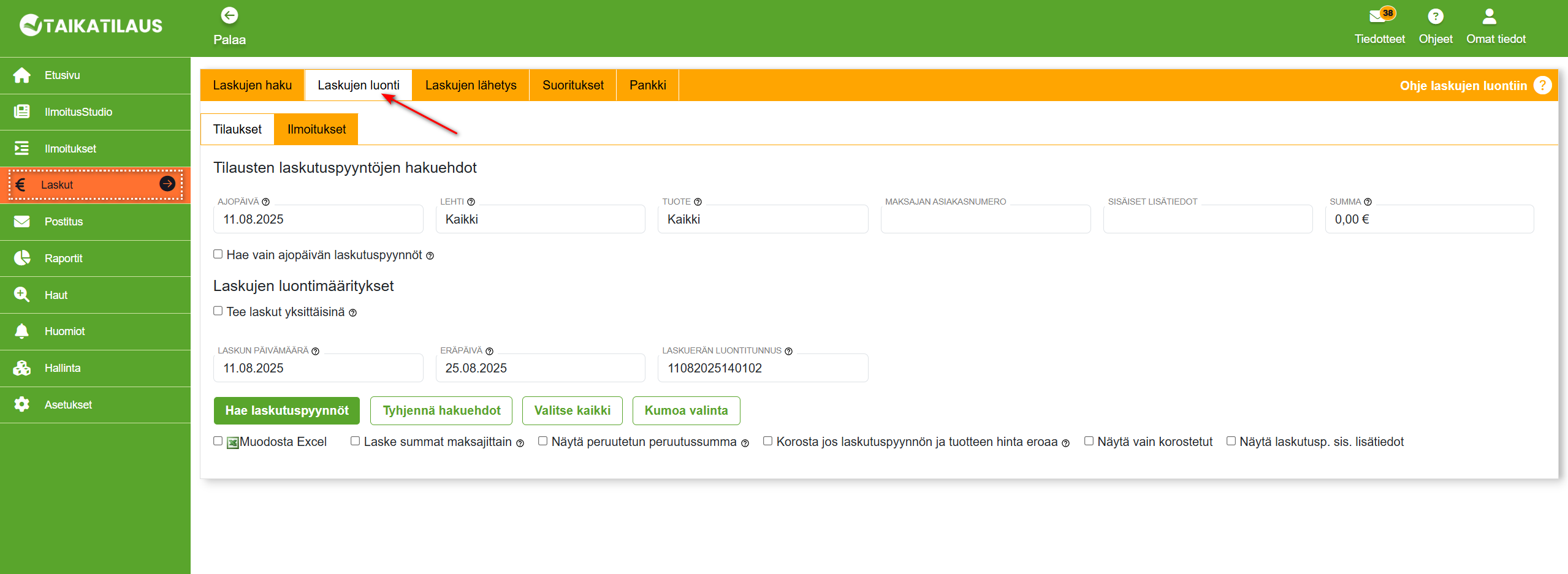 1. Laskutus-välilehti