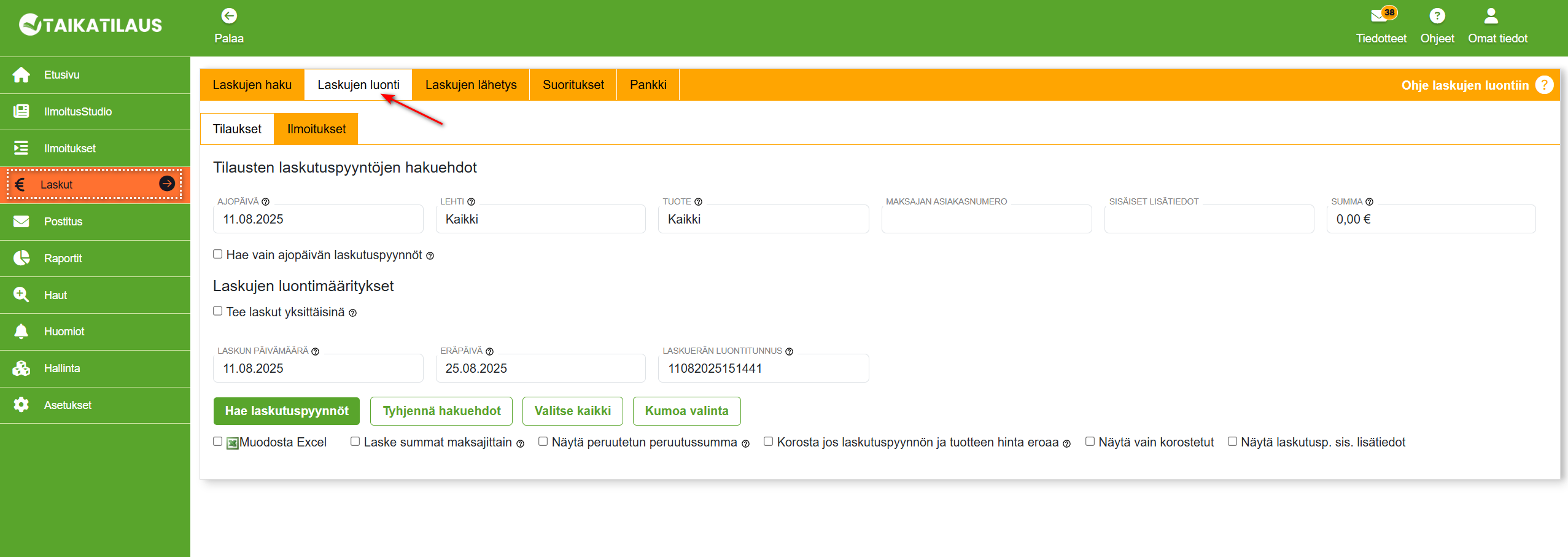 7. Hyvityslaskun tiedot -näkymä